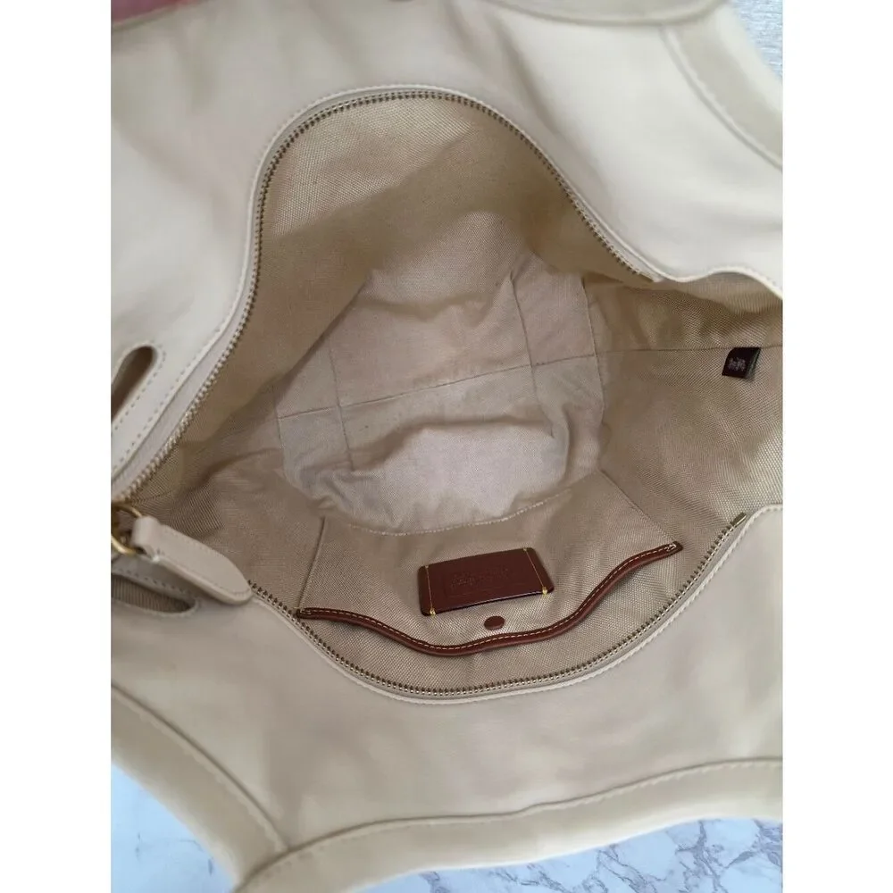 Coach Bea Neutral Two-Tone Ivory & Taupe Leather Top Zip Tote Bag